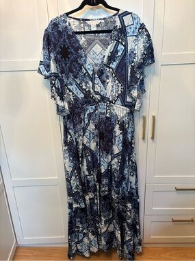 APRICOT Navy and White Floral Patchwork Maxi Dress